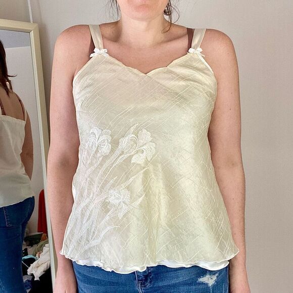 Midamoa Vintage Y2K Offwhite Fairy Cami Top With Embroidered Lillys SZ S-M - Picture 1 of 6